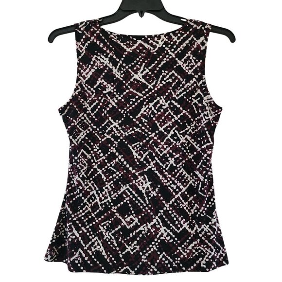 Calvin Klein Sleeveless Cowl Neck Top Black Purple Abstract Print Women PM - Picture 2 of 5